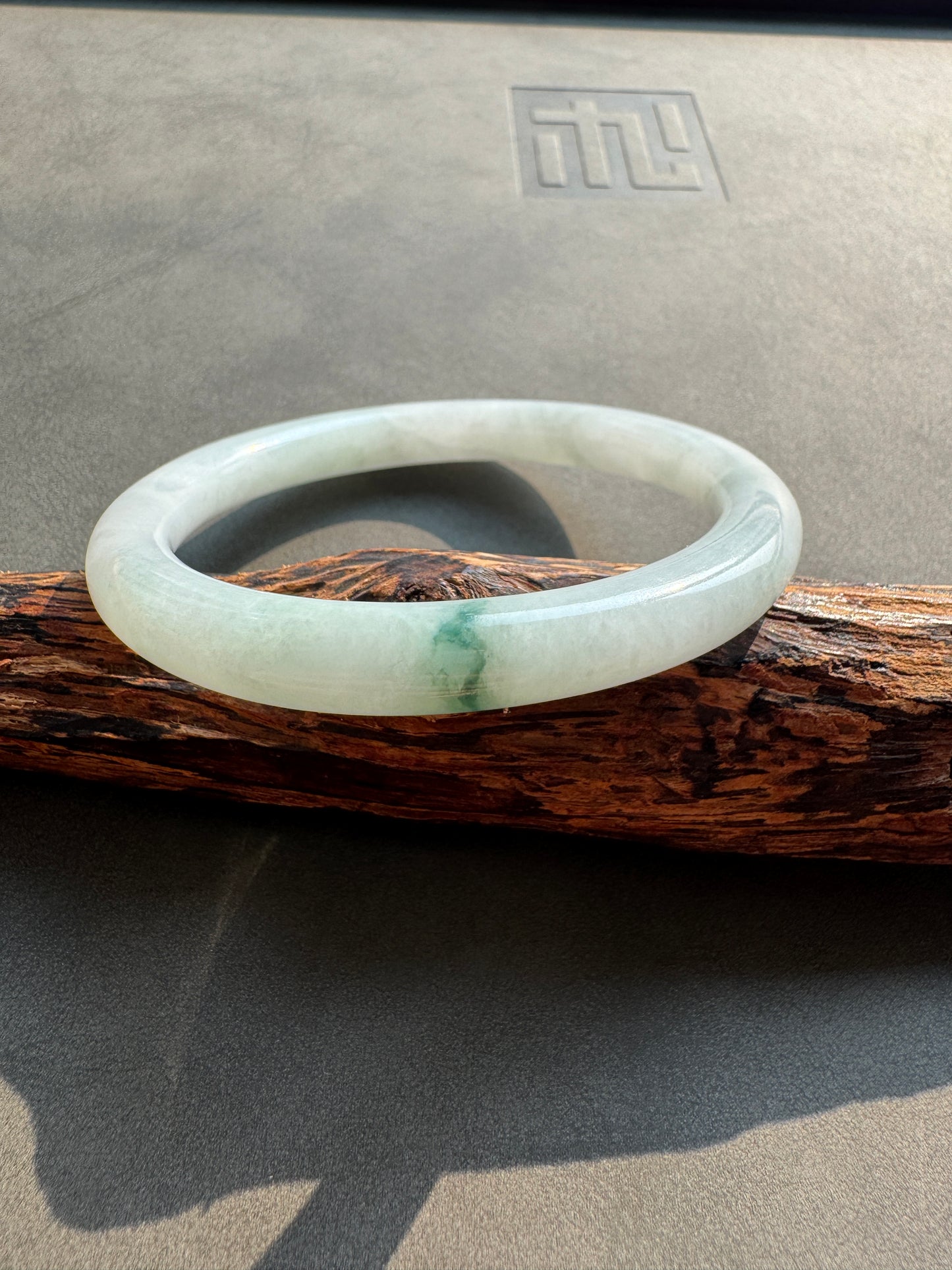 #0415 Icy Green Flower Jade Bangle Size 56.2 (fits up to 58.2)