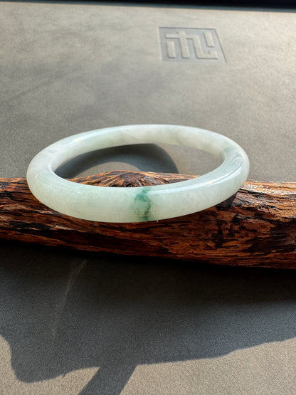 #0415 Icy Green Flower Jade Bangle Size 56.2 (fits up to 58.2)