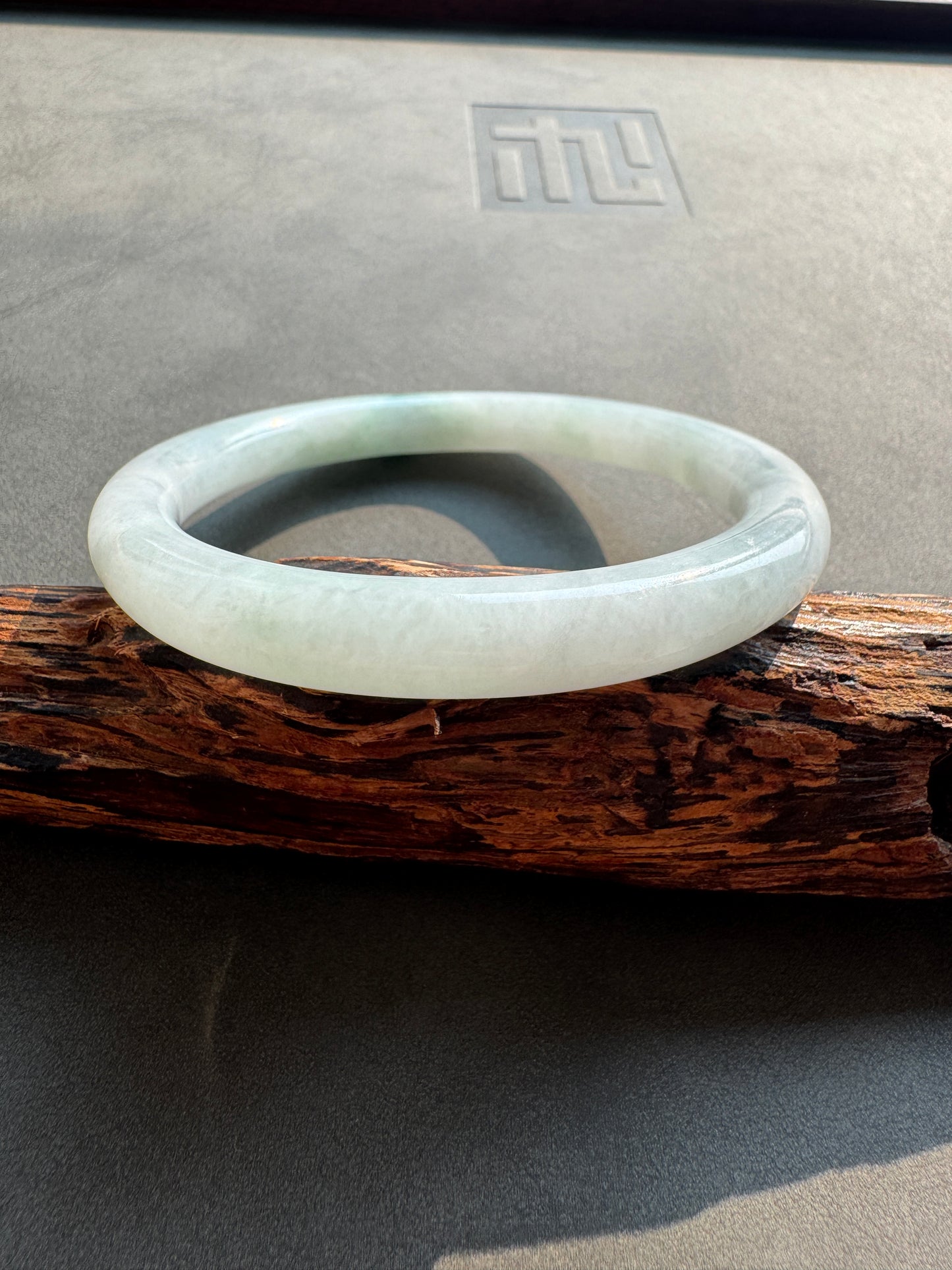 #0415 Icy Green Flower Jade Bangle Size 56.2 (fits up to 58.2)