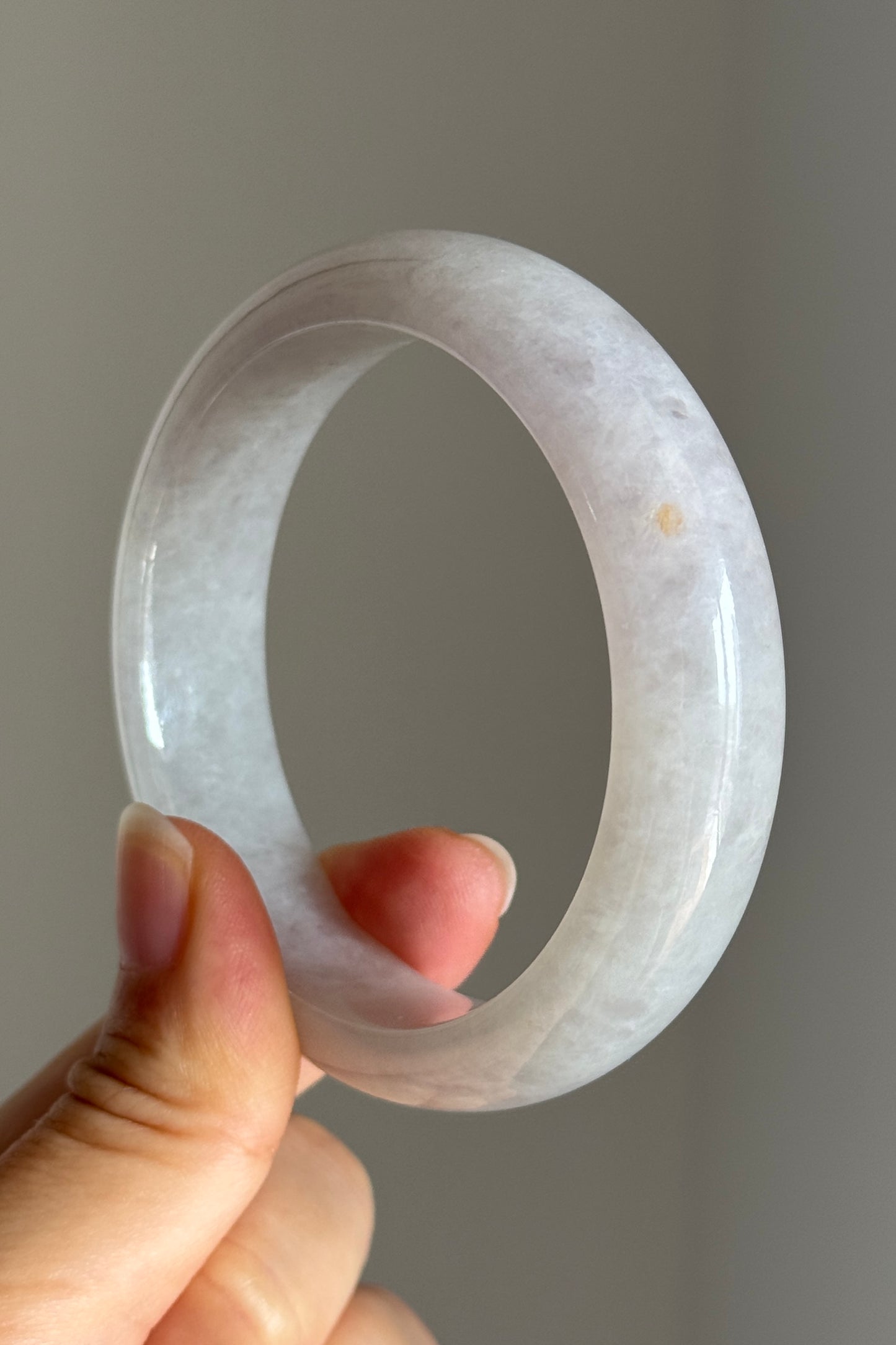 #0406 Icy Light Lavender White Jade Bangle Size 56.5