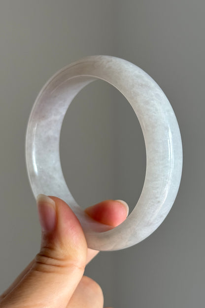 #0406 Icy Light Lavender White Jade Bangle Size 56.5