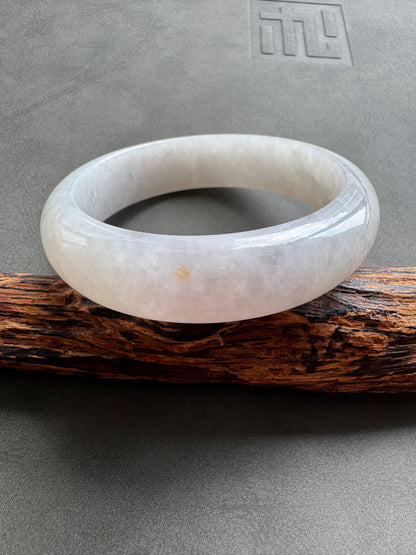 #0406 Icy Light Lavender White Jade Bangle Size 56.5