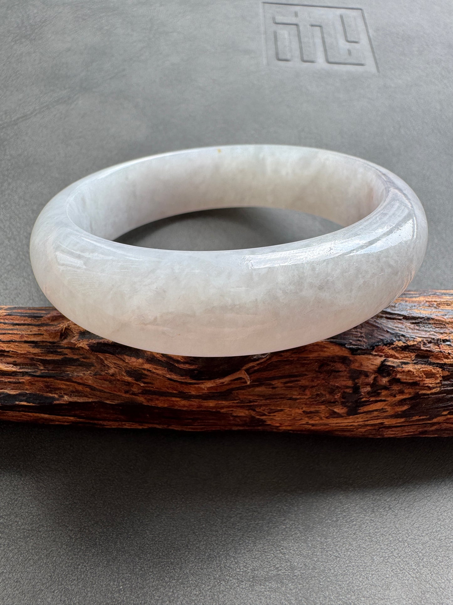 #0406 Icy Light Lavender White Jade Bangle Size 56.5