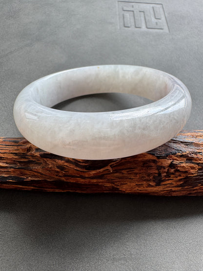 #0406 Icy Light Lavender White Jade Bangle Size 56.5