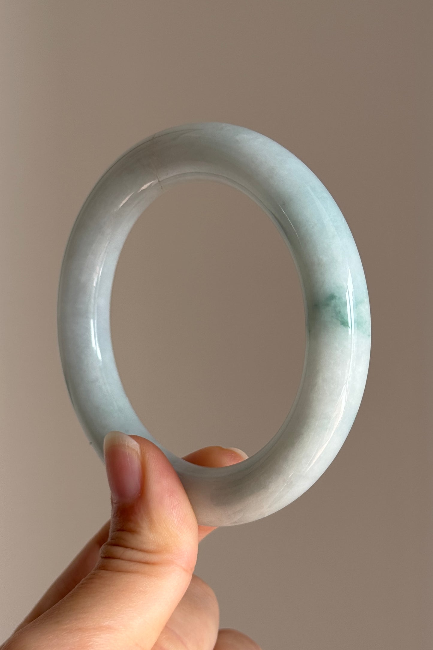#0408 Bluish Green Flower Jade Bangle Size 57 (fits up to 58)