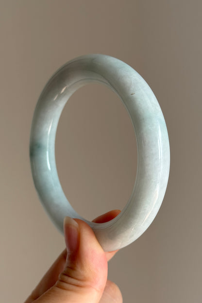 #0408 Bluish Green Flower Jade Bangle Size 57 (fits up to 58)