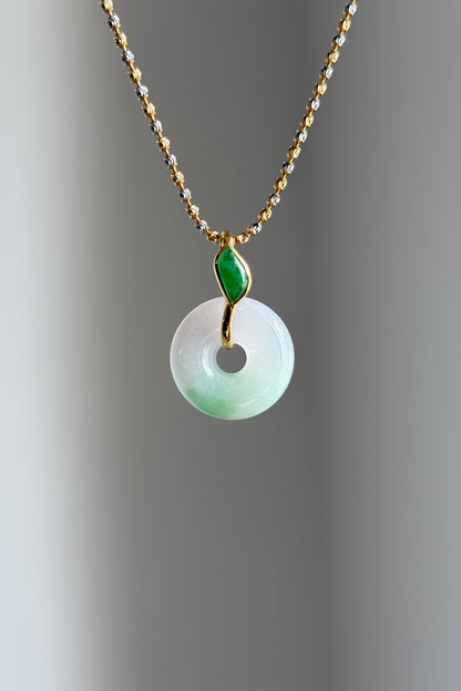 #P0459 "Bi" Icy Sun Green Light Lavender Jadeite Jade Donut 18K Yellow Gold Pendant