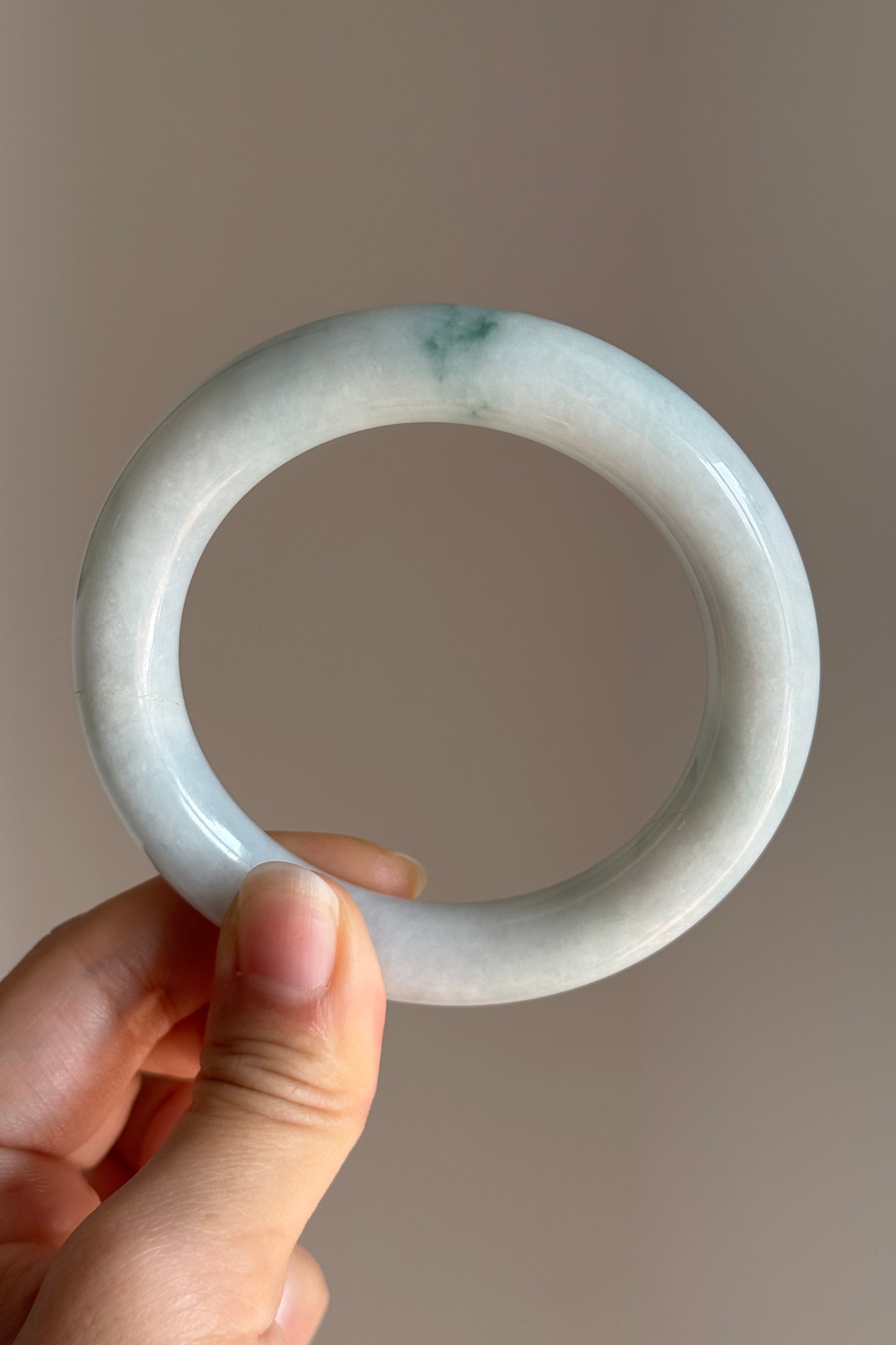 #0408 Bluish Green Flower Jade Bangle Size 57 (fits up to 58)