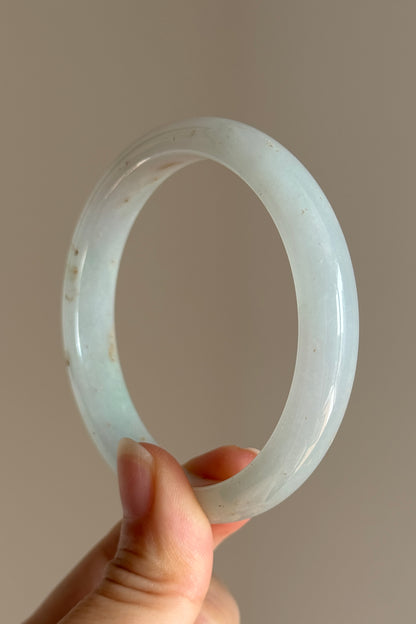 #0416 Icy Light Green Golden Flecks Jade Bangle Size 59.8