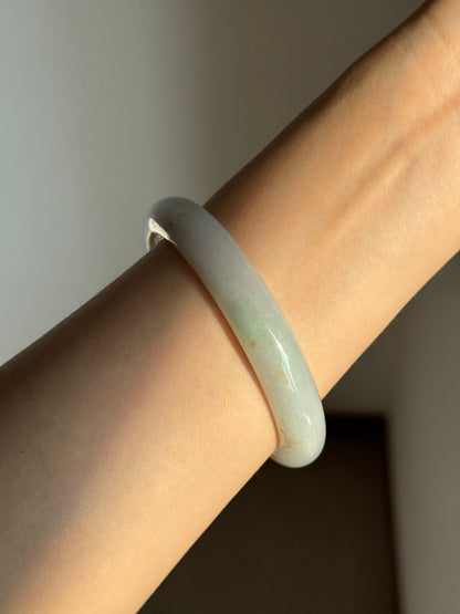 #0416 Icy Light Green Golden Flecks Jade Bangle Size 59.8