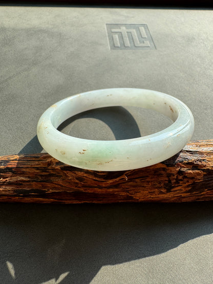#0416 Icy Light Green Golden Flecks Jade Bangle Size 59.8