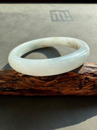 #0416 Icy Light Green Golden Flecks Jade Bangle Size 59.8