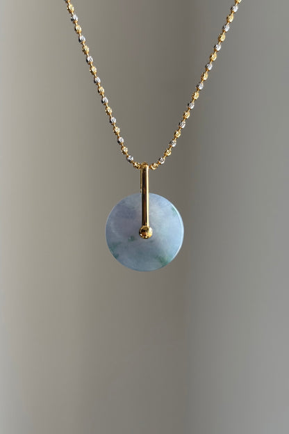#P0460 "Bi" Icy Lavender Green Jadeite Jade Donut 18K Yellow Gold Pendant