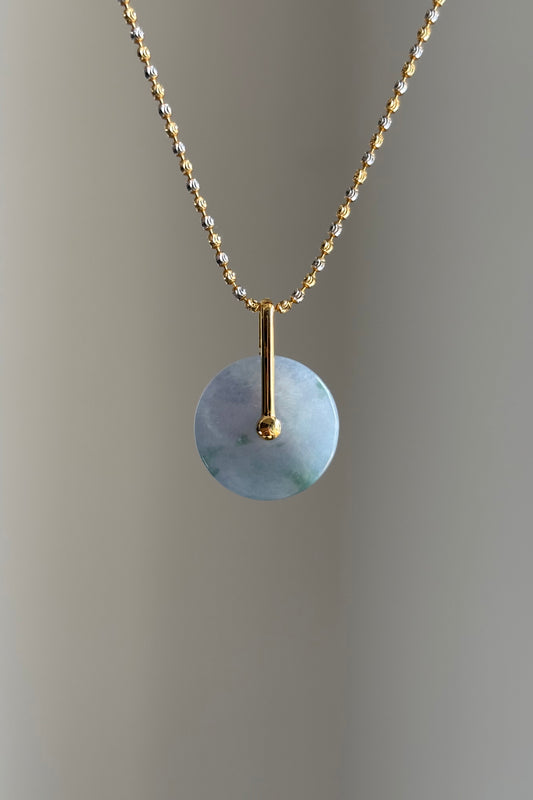 #P0460 "Bi" Icy Lavender Green Jadeite Jade Donut 18K Yellow Gold Pendant
