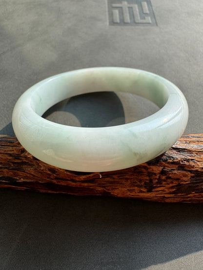 #0413 Icy Light Green Jade Bangle Size 56.5