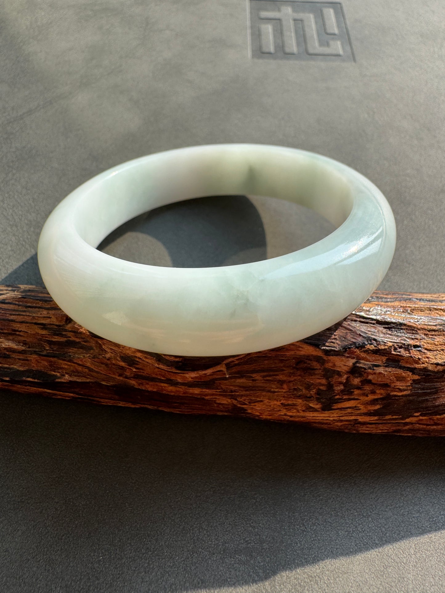 #0413 Icy Light Green Jade Bangle Size 56.5