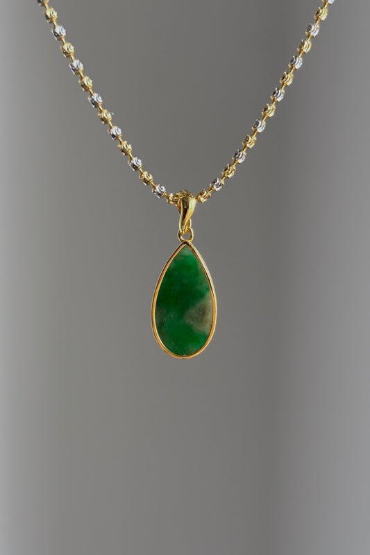 #P0466 "Water Drop" Icy Imperial Green Jadeite Jade 18K Yellow Gold Pendant