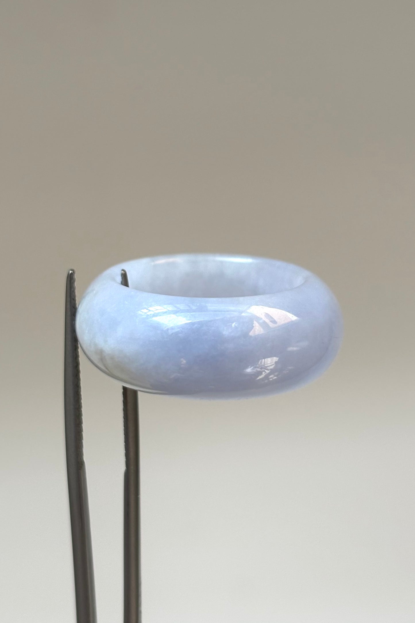 #R0607 Icy Lavender Yellow Flower Jadeite Jade Wide Band Ring Size 7.75