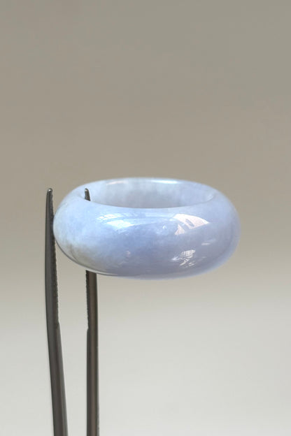 #R0607 Icy Lavender Yellow Flower Jadeite Jade Wide Band Ring Size 7.75