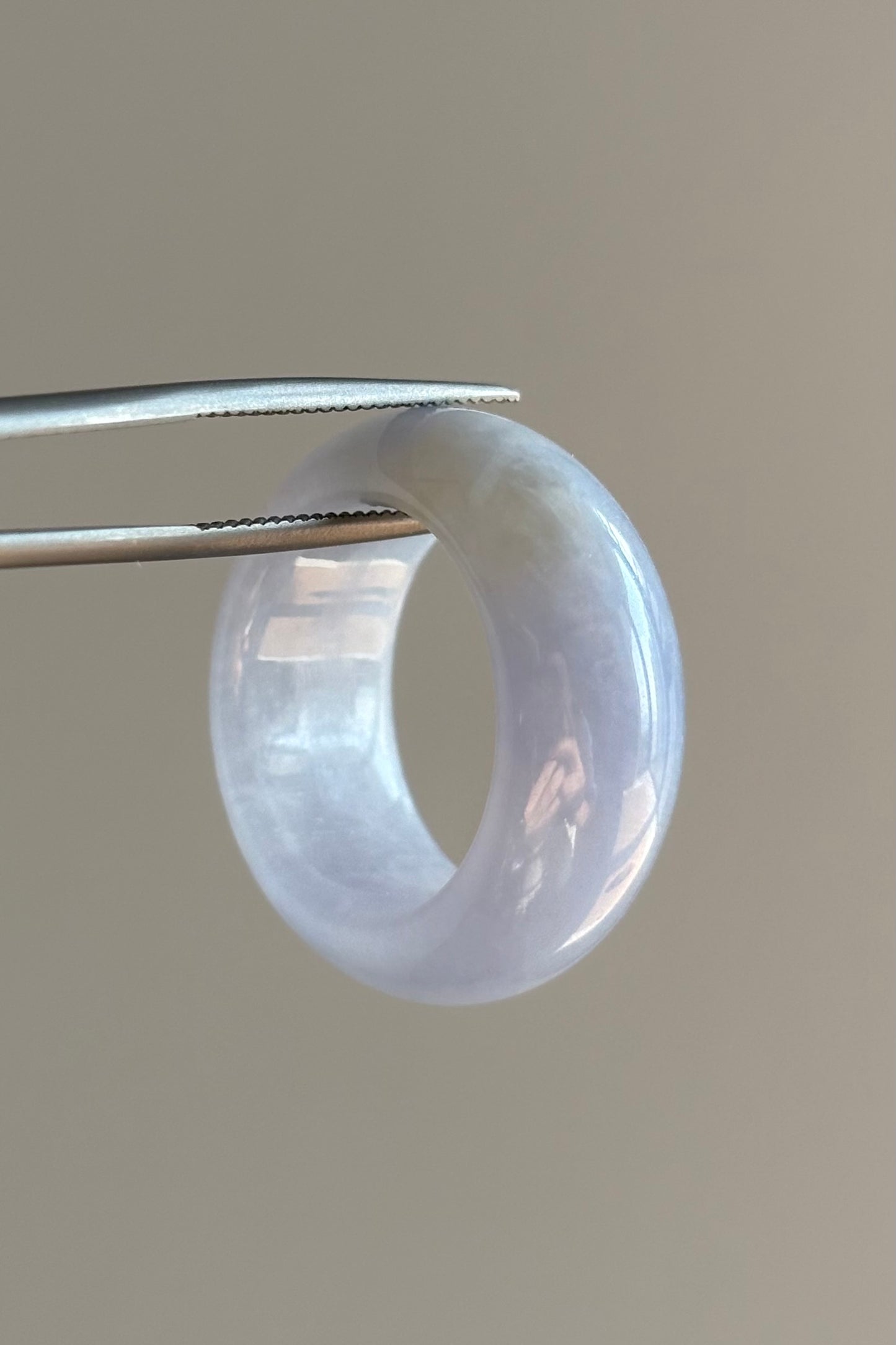 #R0607 Icy Lavender Yellow Flower Jadeite Jade Wide Band Ring Size 7.75