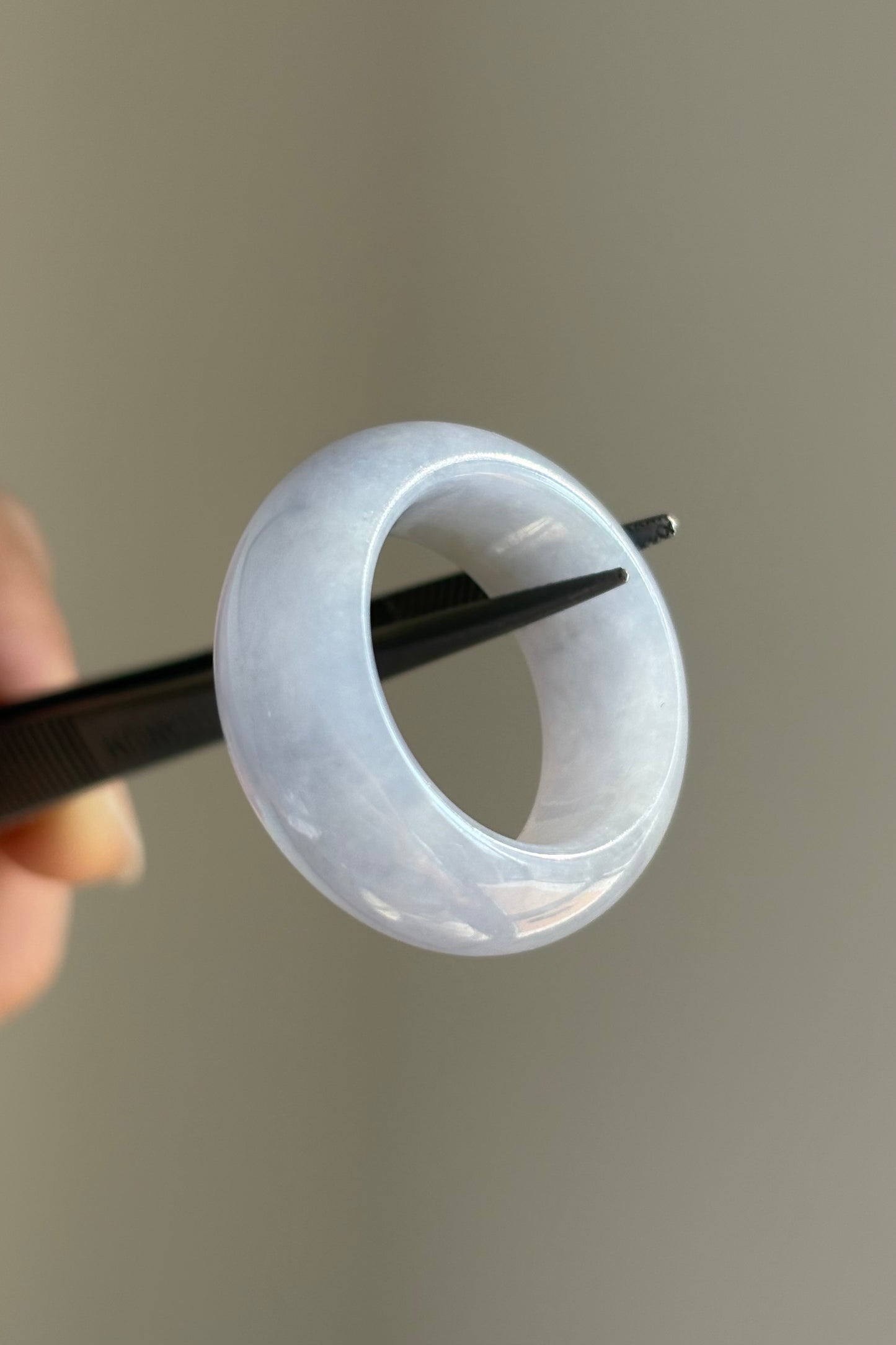 #R0607 Icy Lavender Yellow Flower Jadeite Jade Wide Band Ring Size 7.75