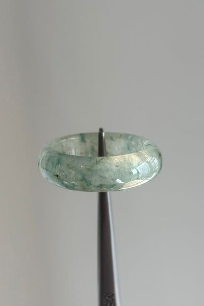 #R0611 Highly Icy Bluish Green and Yellow Flower Jadeite Jade Band Ring Size 8.25