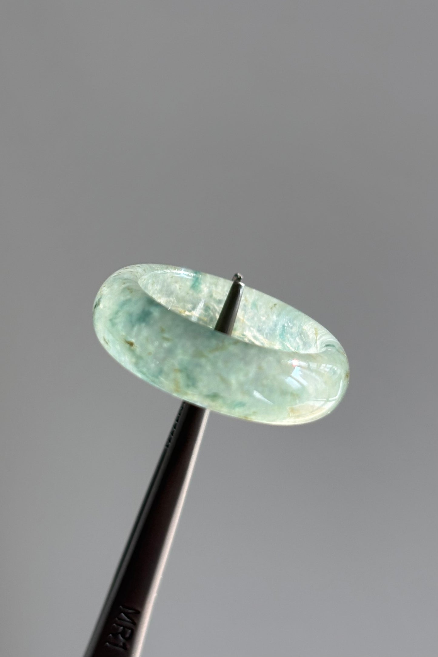 #R0611 Highly Icy Bluish Green and Yellow Flower Jadeite Jade Band Ring Size 8.25