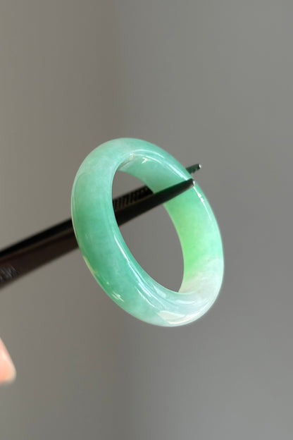 #R0609 Icy Vivid Green Jadeite Jade Band Ring Size 10.75