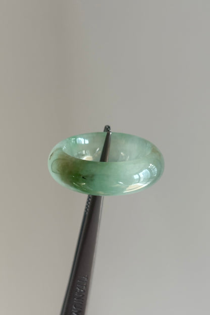 #R0613 Icy Light Green Jadeite Jade Band Ring Size 5.25