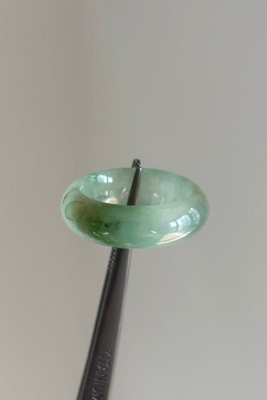 #R0613 Icy Light Green Jadeite Jade Band Ring Size 5.25