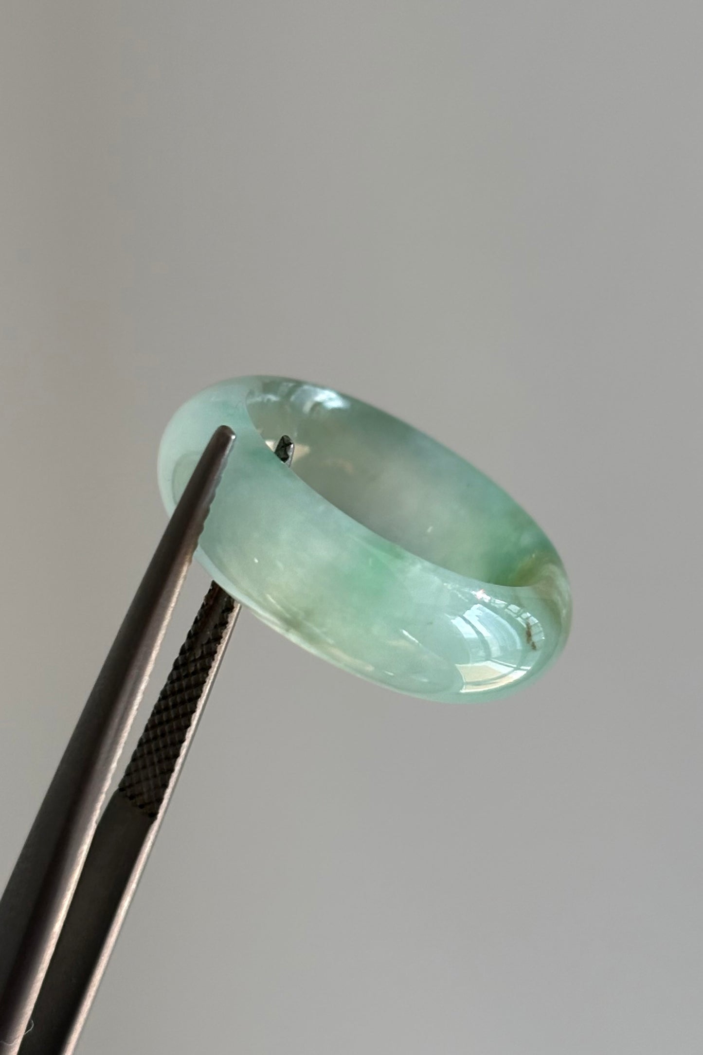 #R0613 Icy Light Green Jadeite Jade Band Ring Size 5.25