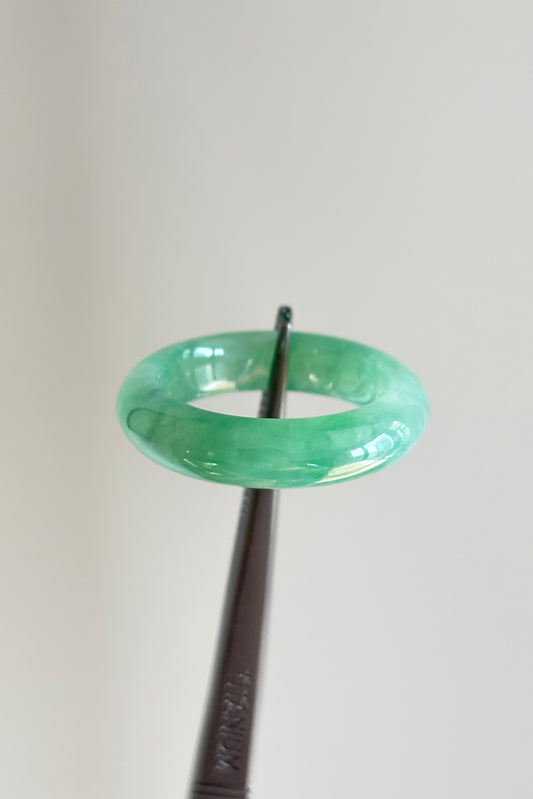 #R0615 Icy Bright Sun Green Jadeite Jade Band Ring Size 7.5