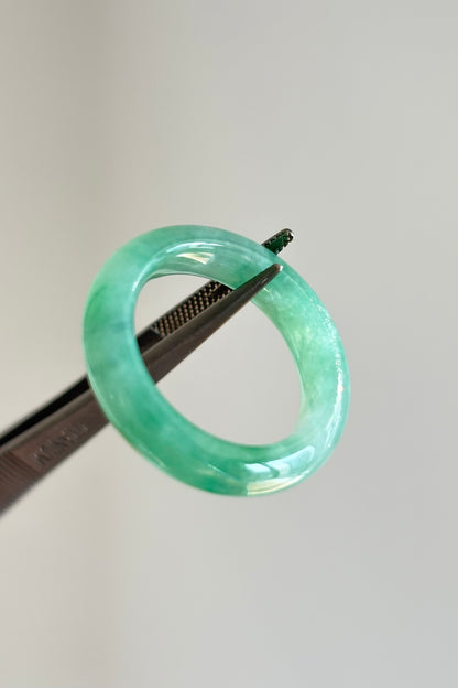 #R0615 Icy Bright Sun Green Jadeite Jade Band Ring Size 7.5