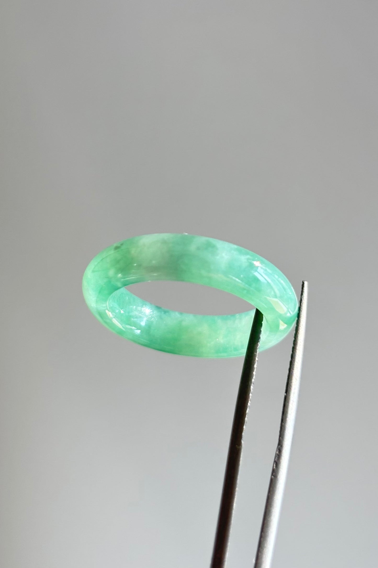 #R0615 Icy Bright Sun Green Jadeite Jade Band Ring Size 7.5