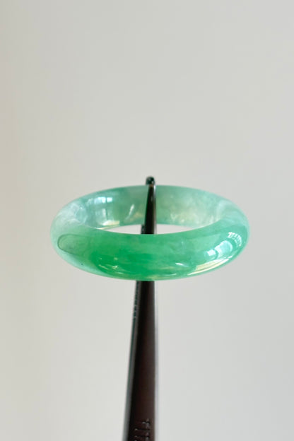 #R0614 Icy Bright Sun Green Jadeite Jade Band Ring Size 7.5