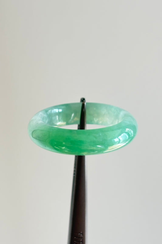 #R0614 Icy Bright Sun Green Jadeite Jade Band Ring Size 7.5