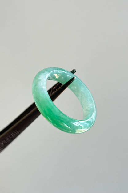 #R0614 Icy Bright Sun Green Jadeite Jade Band Ring Size 7.5