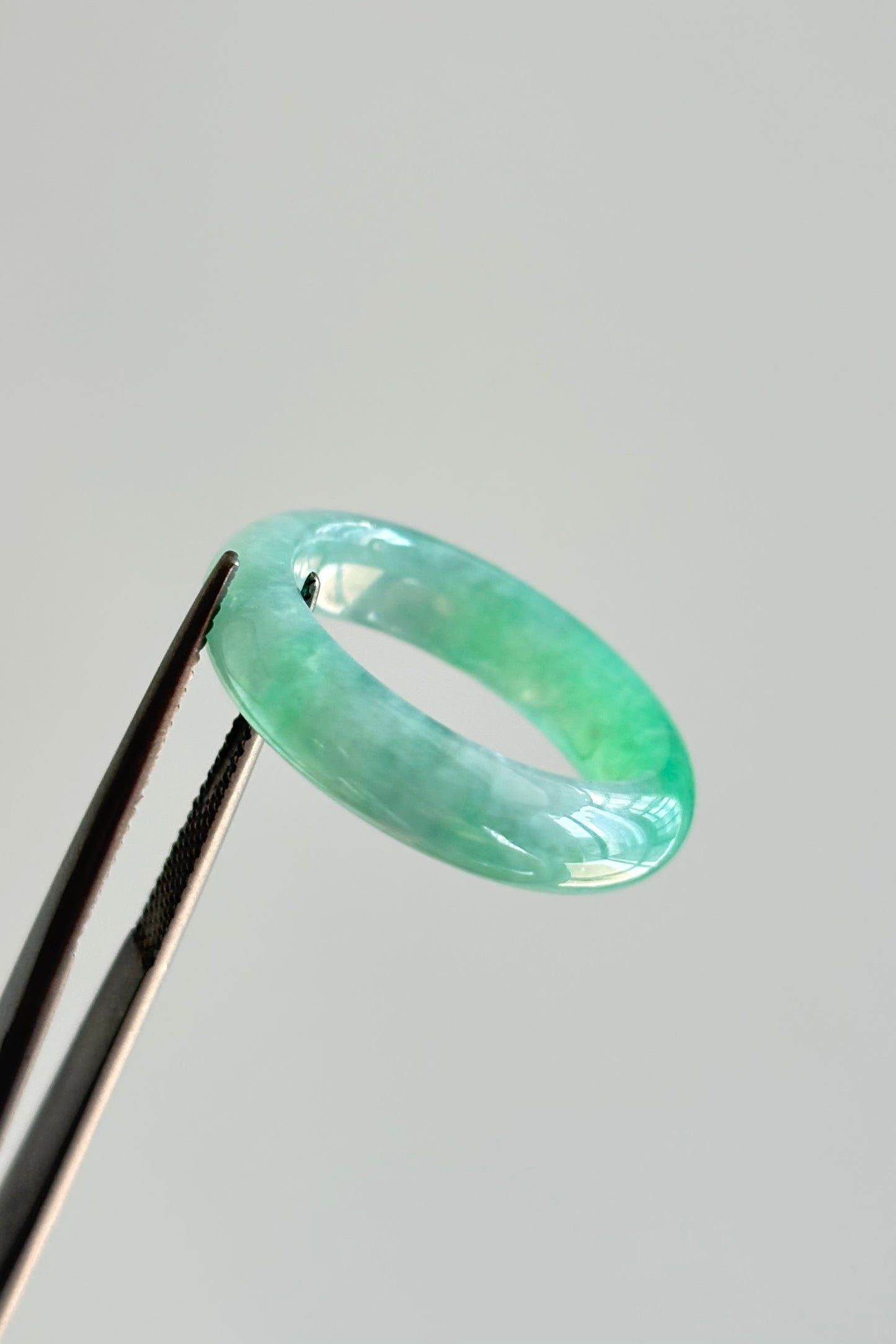 #R0614 Icy Bright Sun Green Jadeite Jade Band Ring Size 7.5