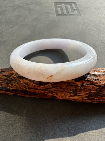#0414 Icy Pink Lavender Yellow Golden Flecks Jade Bangle Size 57