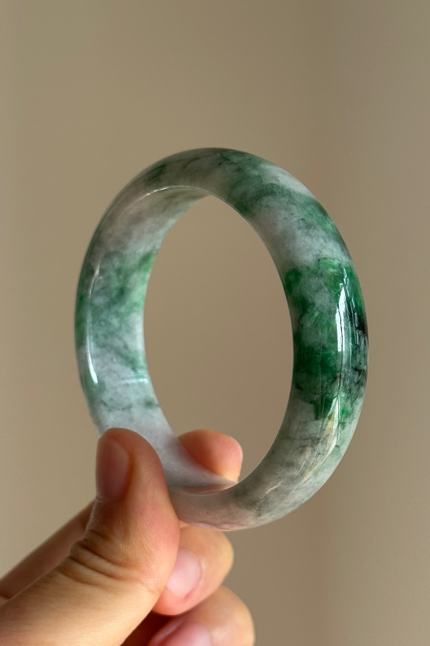 #0411 Rich Vivid Green Lavender Jade Bangle Size 52.5