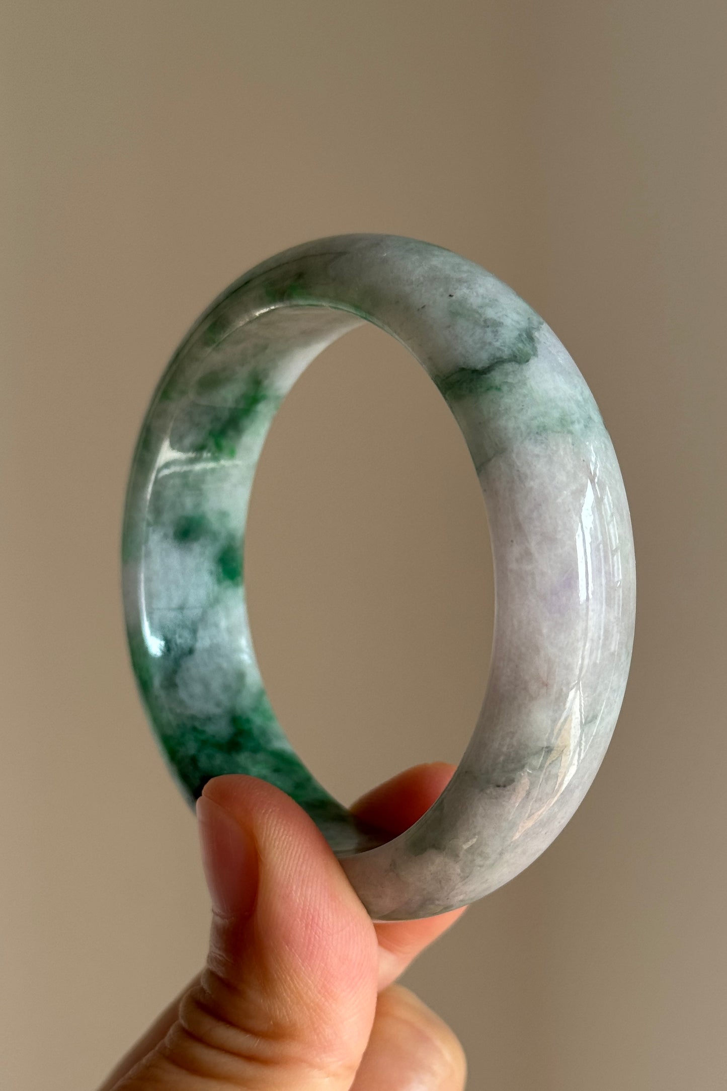 #0411 Rich Vivid Green Lavender Jade Bangle Size 52.5