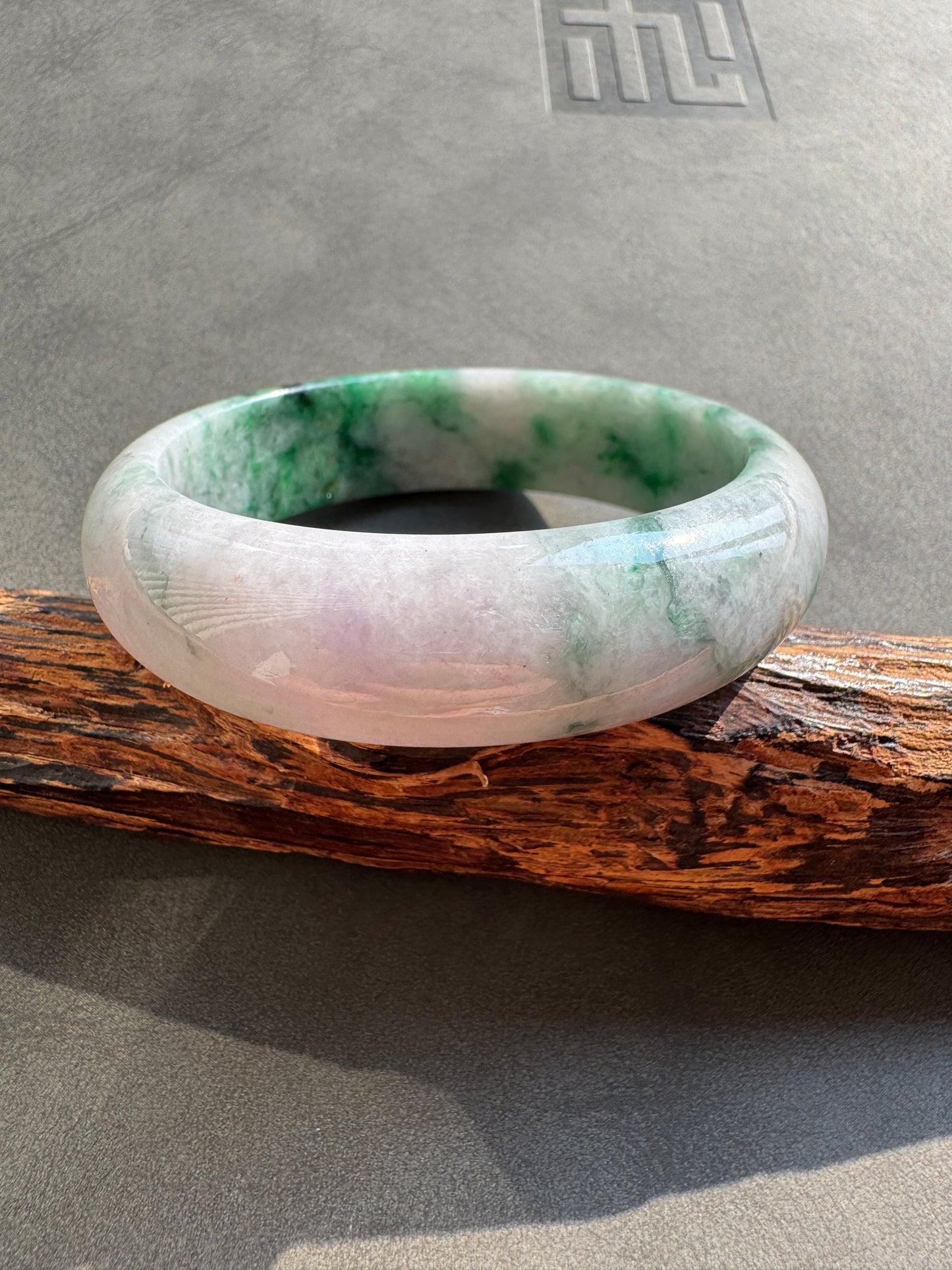#0411 Rich Vivid Green Lavender Jade Bangle Size 52.5