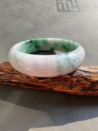 #0411 Rich Vivid Green Lavender Jade Bangle Size 52.5