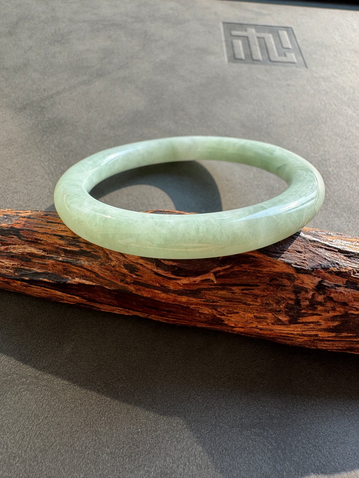 #0412 Icy Apple Green Jade Bangle Size 53 (fits up to 55)