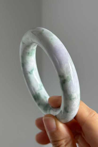#0336 Green Flower Lavender Jade Bangle Size 53.5 (fits up to 54.5)