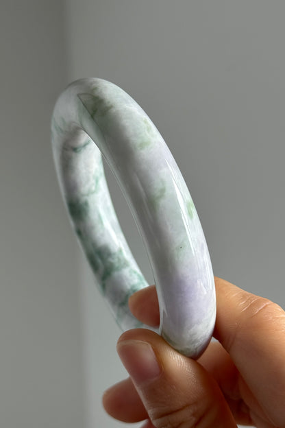 #0336 Green Flower Lavender Jade Bangle Size 53.5 (fits up to 54.5)