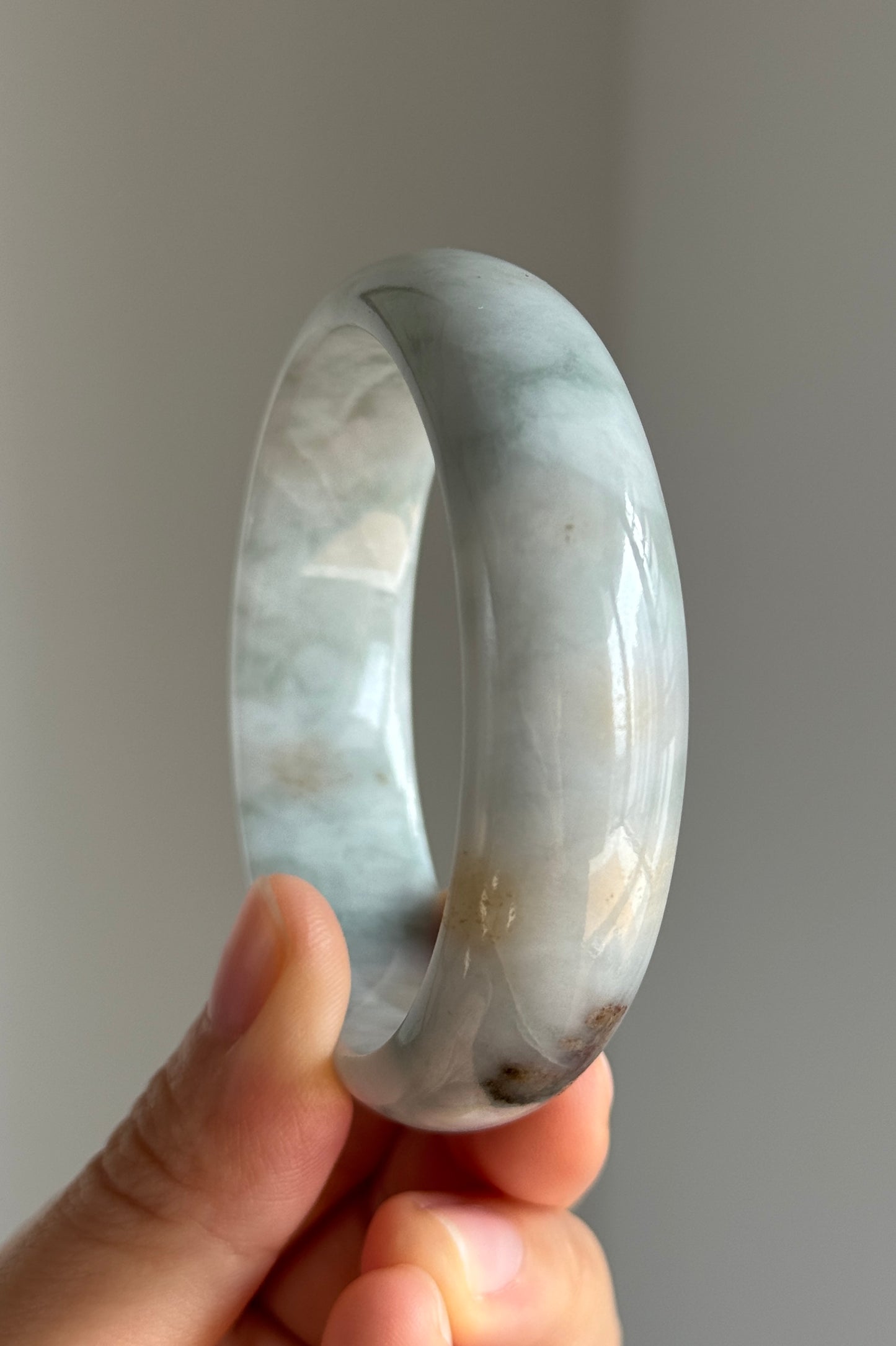 #0339 "Camouflage" Red Pattern Blue White Jade Bangle Size 55.7