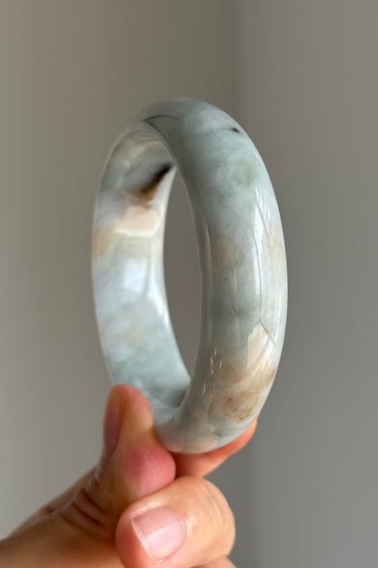 #0339 "Camouflage" Red Pattern Blue White Jade Bangle Size 55.7