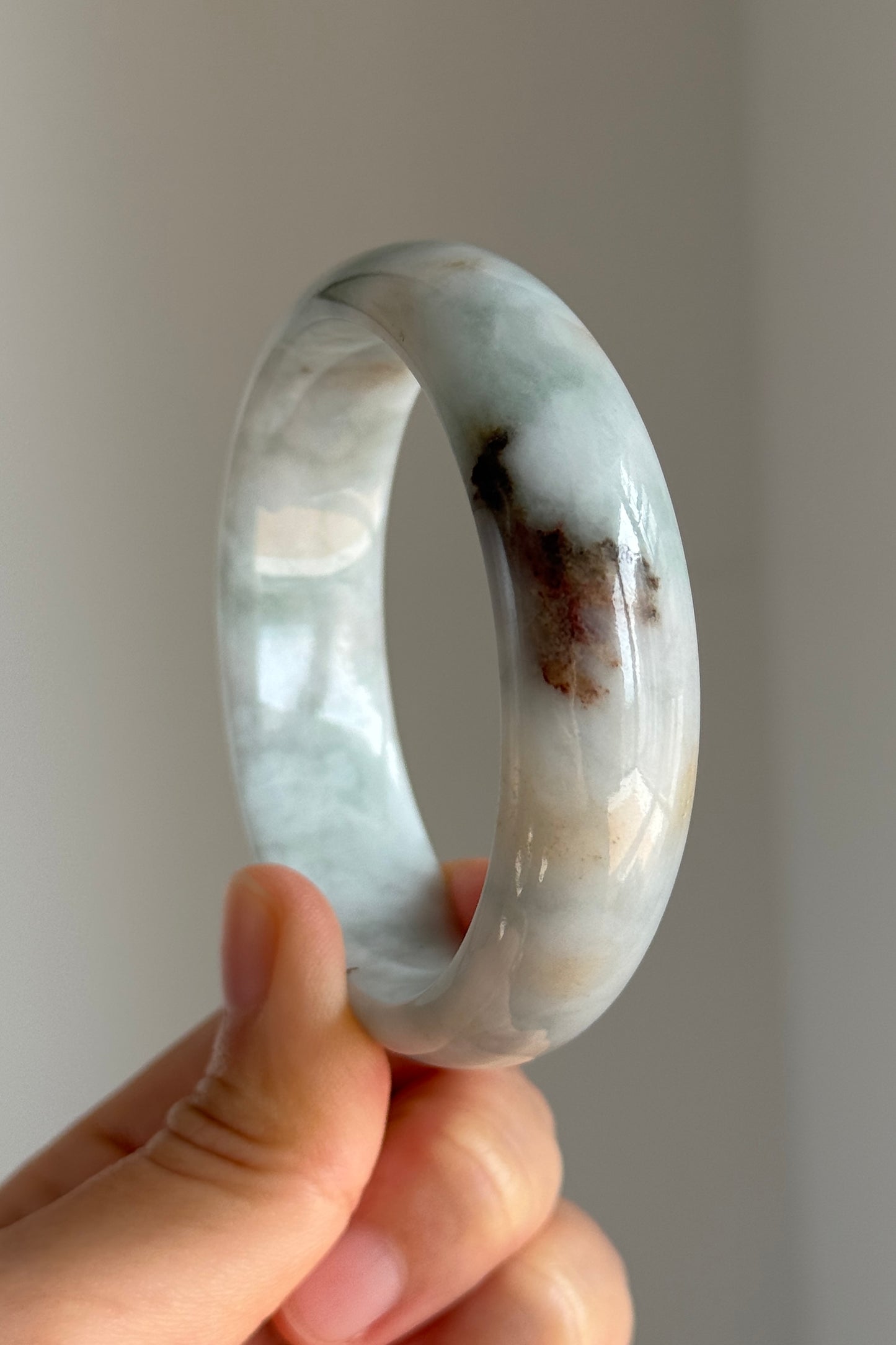 #0339 "Camouflage" Red Pattern Blue White Jade Bangle Size 55.7