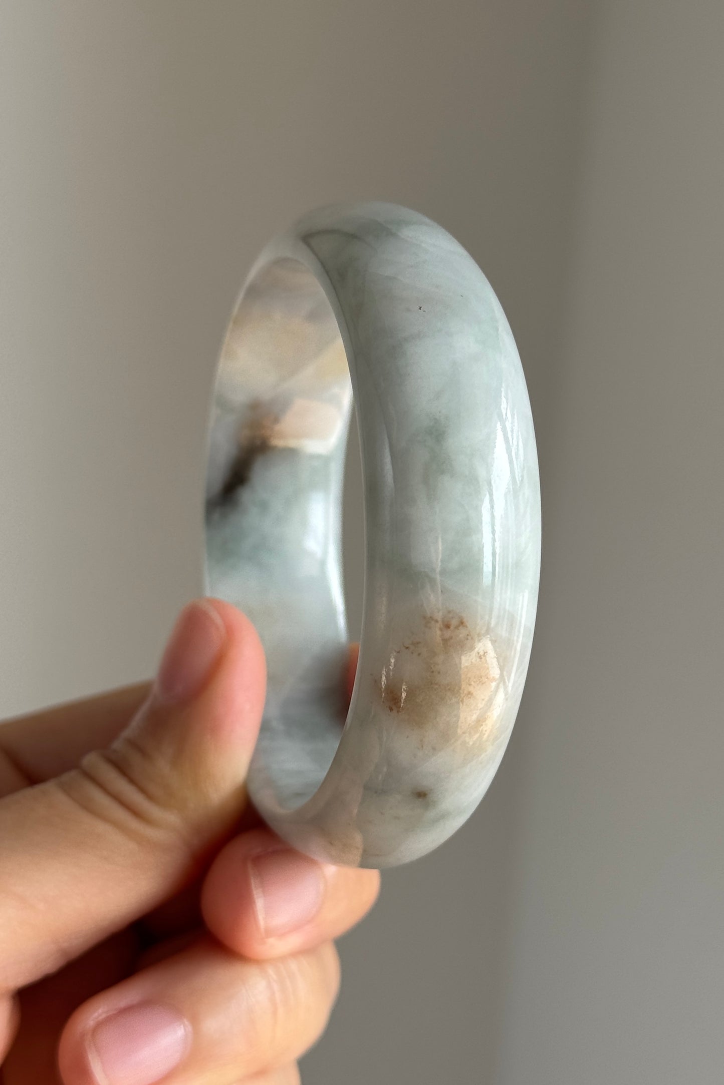 #0339 "Camouflage" Red Pattern Blue White Jade Bangle Size 55.7